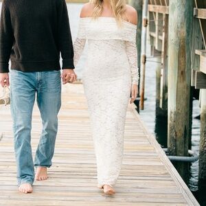 Peppermayo Cream Sheer Lace Maxi Dress